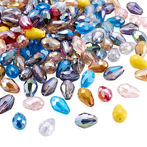 Craftdady 200 Stück 15 x 10 mm facettierte Glasperlen in Tropfenform zufällige gemischte AB-Farben Kristall lose Perlen für DIY Schmuckherstellung mit 1,5 mm vertikalem Loch von Craftdady