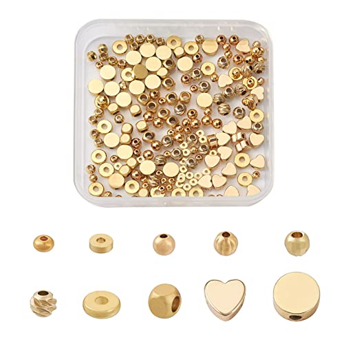 Craftdady 200 Stück Abstandshalter-Perlen, echt vergoldet, flach, rund, Herz, Münzen, Metallperlen für Schmuckherstellung, Halsketten, Armbänder, Ohrringe, Basteln von Craftdady