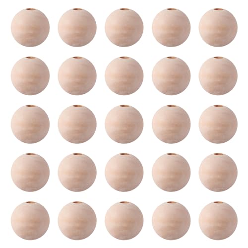Craftdady 200 Stück Holzperlen, 25 mm, natürlich, rund, gewachst, lose Perlen, Holzabstandshalter mit Blumenmuster, weiß, für handgefertigte Dekorationen, Schmuckherstellung, 6–7 mm großes Loch von Craftdady