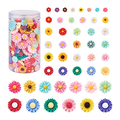 Craftdady 210 Stück 7 Stile Blume Gänseblümchen Harz Cabochons Sonnenblume Floral Charms Flache Rückseite Verzierungen für DIY Handwerk Stoff Heimdekoration Schmuckherstellung von Craftdady