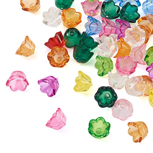 Craftdady 230 ~ 240 Stück transparente Blumen-Perlenkappen, bunte kleine Tulpen, Blumen-Endkappen, 10 x 6,5 mm, für Schmuckherstellung, Handwerk, Heimdekoration von Craftdady
