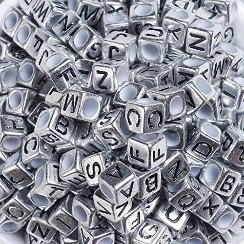 Craftdady 295 Stück Acryl Würfel Buchstaben Perlen Antik Silber Schwarz Initiale Alphabet Großloch Europäische Perlen für DIY Freundschaft Armband Schmuckherstellung von Craftdady