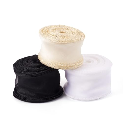 Craftdady 3 Rollen Organzabänder, 40 mm, verdrahtet, Chiffonbänder, Schwarz / Weiß, Tüllstoff, für Geschenkverpackungen, Schleifen, Nähen, Blumenstrauß, Hochzeitsdekoration Craftdady 3 Rollen Organzabänder, 40 mm, verdrahtet, Chiffonbänder, Schwarz / Weiß, Tüllstoff, für Geschenkverpackungen, Schleifen, Nähen, Blumenstrauß, Hochzeitsdekoration von Craftdady
