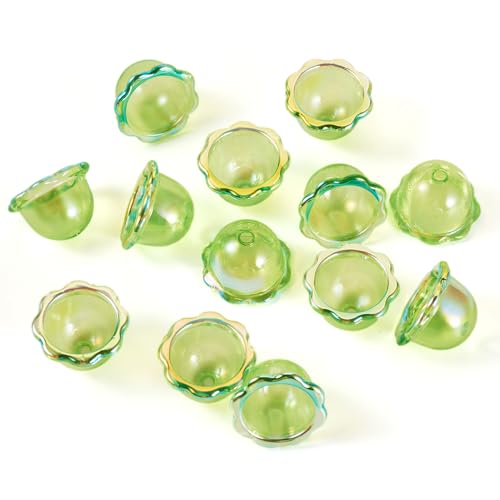 Craftdady 30 Stück Blumen-Perlenkappen für Ohrringe, grüne Acryl-Blumen-Endkappen für Armbänder, niedliche Blumen, lose Abstandshalter, 24 x 15,5 mm, für Bastelarbeiten, Schlüsselanhänger von Craftdady