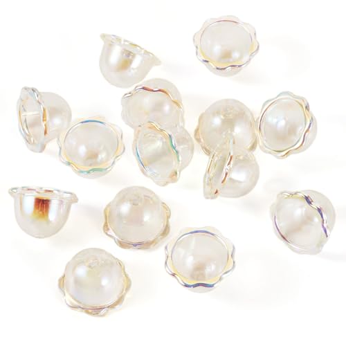 Craftdady 30 Stück transparente Blumen-Perlenkappen für Schmuckherstellung, weiße Acryl-Perlen-Endkappen für Armbänder, niedliche Blumen, lose Abstandshalter, 24 x 15,5 mm, für Schlüsselanhänger von Craftdady