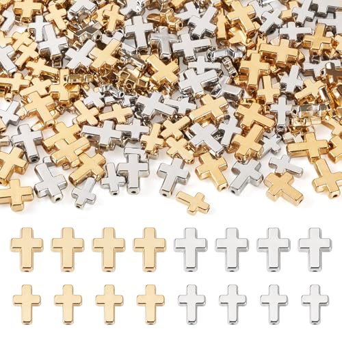 Craftdady 300 Stück Kreuz-Acrylperlen, Mini-Kruzifix, CCB, Kunststoffperlen, Kreuz-Abstandshalter für Ostern, Halloween, Armbänder, Halsketten, Platin und Gold von Craftdady