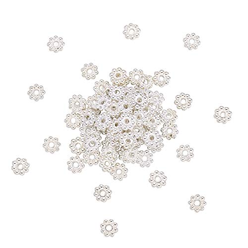 Craftdady 300 Stück Silberfarbene Retro-Blumen-Gänseblümchen-Abstandshalter-Perlen für Charm-Armbänder und Halsketten, 5 x 1,5 mm, Loch: 1 mm von Craftdady
