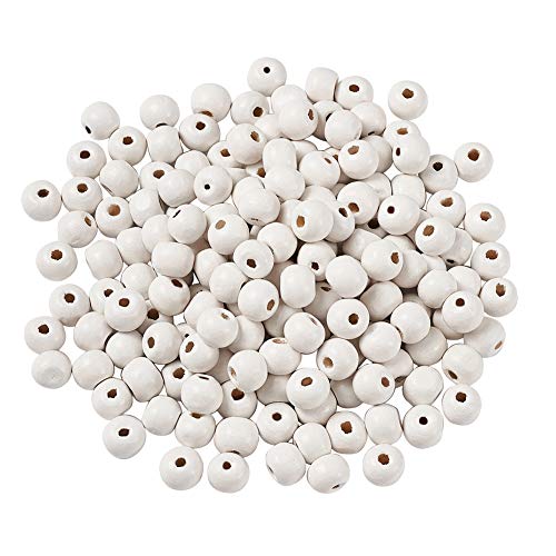 Craftdady 300 Stück weiße natürliche runde Holzperlen 8 mm gefärbte Holzkugeln Abstandshalter Perlen für DIY Makramee Schmuck Handwerk Ornamente Herstellung Bulk von Craftdady