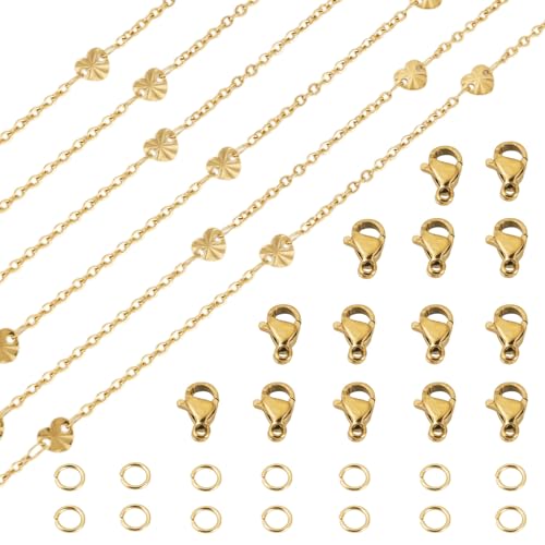 Craftdady 304 Edelstahl Herzgliederketten goldgelötete Kabelketten mit Biegeringe und Karabinerverschlüsse für Halsketten, Armbänder, Choker, Schmuckherstellung, 2,5 m von Craftdady