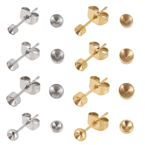 Craftdady 32 Stück 304 Edelstahl-Ohrstecker für Schmuckherstellung, Kugelpfosten, Ohrringe, mit Ohrmuttern, hypoallergene Ohrstecker für Frauen, DIY-Ohrringe von Craftdady
