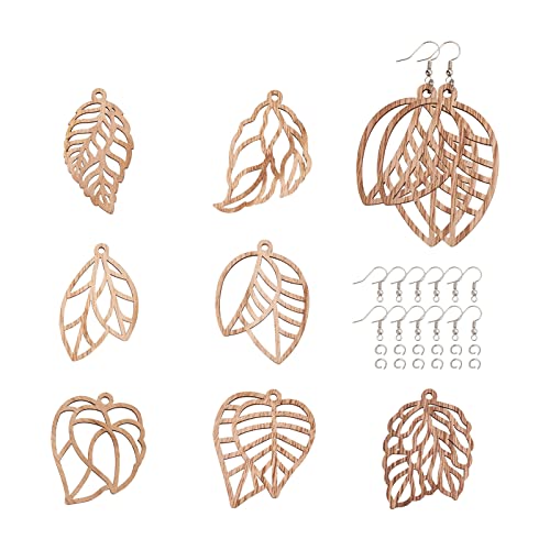 Craftdady 35 Paar hohle Blätter-Ohrring-Herstellungs-Kits, lasergeschnitten, unlackiertes Holzanhänger, blanko, Charms mit Biegeringe und Ohrringhaken für Schmuck Craftdady 35 Paar hohle Blätter-Ohrring-Herstellungs-Kits, lasergeschnitten, unlackiertes Holzanhänger, blanko, Charms mit Biegeringe und Ohrringhaken für Schmuck von Craftdady