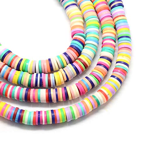 Craftdady 380 Stück 8 mm umweltfreundliche Polymer-Ton-Perlen, bunt, handgefertigt, flach, rund, Heishi-Perlen für Heimwerker, Handwerk, Schmuckherstellung, 45 cm/Strang, 2 mm Loch von Craftdady