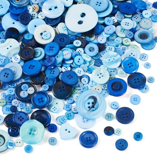 Craftdady 400 Stück blaue Nähknöpfe, flach, rund, Bastelknöpfe, DIY, handgefertigte Ornamente, verschiedene Größen, Knöpfe für DIY-Projekte für Dekoration, 7–25 mm von Craftdady