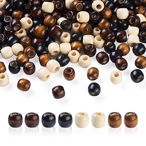 Craftdady Ovale Fassperlen aus Naturholz mit großem Loch, Dreadlock-Perlen, europäische Abstandsperlen, für Makramee, Armbänder, 400 Stück, 4 Farben, Lochdurchmesser 3-5 mm von Craftdady