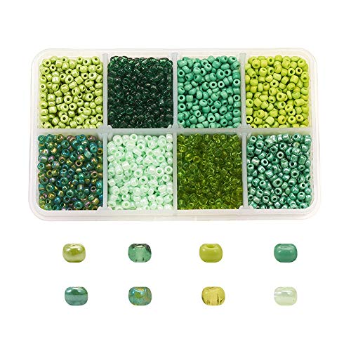 Craftdady 4200 Stück 8/0 Glas-Rocailles, 3 mm, kleine Pony-Perlen-Set, Grün, gemischte Farben, für Schmuckherstellung, Kunsthandwerk von Craftdady