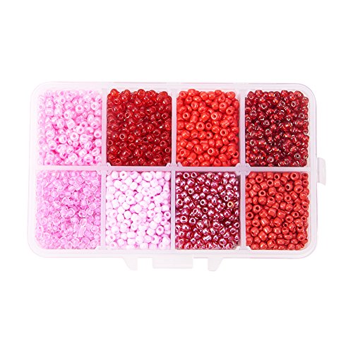 Craftdady 4200 Stück 8/0 Glas-Rocailles-Perlen, 3 mm, kleine Pony-Perlen-Set, rot, gemischte Farben, für Schmuckherstellung, Kunsthandwerk von Craftdady