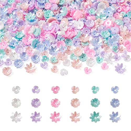 Craftdady 480 Stück Blumen-Kunstharz-Perlenkappen, blickdicht, Multi-Blütenblatt-Endkappen, Blumen-Abstandshalter, Perlenimitation, Glanz-Charms für die Schmuckherstellung von Craftdady