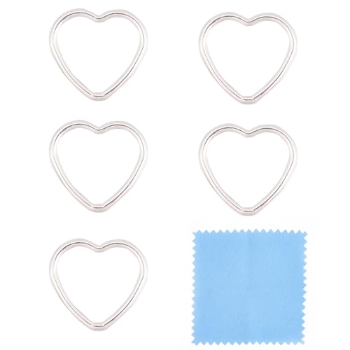 Craftdady 5 Stück 925 Sterling Silber Herz Verbindungsringe Herzverbinder Charms Liebe Hohlrahmen Lünette Link mit 1 Stück Poliertuch für Valentinstag Ohrring Halskette Schmuckherstellung von Craftdady