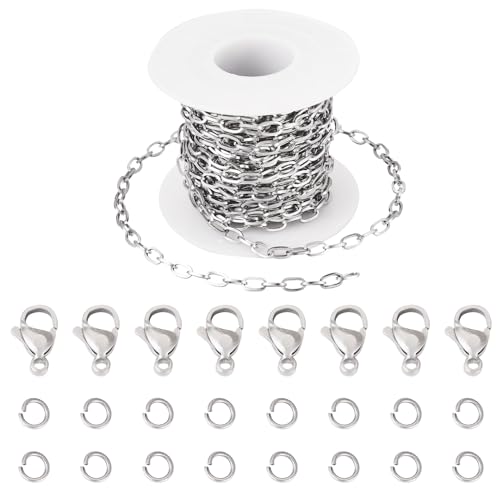 Craftdady 5 m lange Edelstahl-Büroklammerketten, gelötet, oval, Glieder-Verlängerungskette mit Biegeringen, Karabinerverschlüssen für DIY-Armbänder, Halsketten, Schmuckherstellung Craftdady 5 m lange Edelstahl-Büroklammerketten, gelötet, oval, Glieder-Verlängerungskette mit Biegeringen, Karabinerverschlüssen für DIY-Armbänder, Halsketten, Schmuckherstellung von Craftdady
