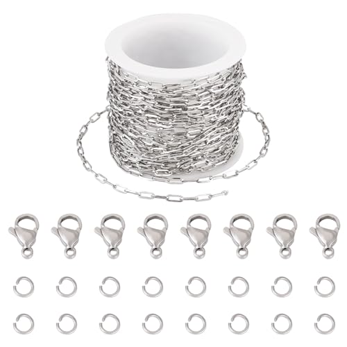 Craftdady 5 m lange Edelstahl-Büroklammerketten, gelötet, oval, mit Biegeringen, Karabinerverschlüssen für DIY-Armbänder, Halsketten, Schmuckherstellung Craftdady 5 m lange Edelstahl-Büroklammerketten, gelötet, oval, mit Biegeringen, Karabinerverschlüssen für DIY-Armbänder, Halsketten, Schmuckherstellung von Craftdady