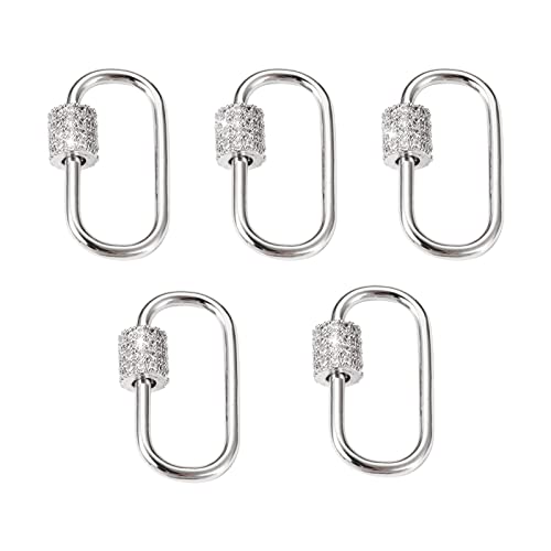 Craftdady 5 x Cubic Zirkonia Schraube Karabiner Schloss Charms Platin Oval Halskette Verbindungsverschluss Clip Klar Kristall Strass für Schmuckherstellung von Craftdady