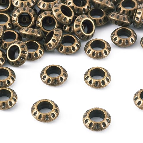 Craftdady 50 Stück Antik-Bronze-Abstandshalter mit großem Loch, 10 x 4 mm, tibetisches Metall, lose Charm-Perlen für die Schmuckherstellung, Loch: 5 mm Craftdady 50 Stück Antik-Bronze-Abstandshalter mit großem Loch, 10 x 4 mm, tibetisches Metall, lose Charm-Perlen für die Schmuckherstellung, Loch: 5 mm von Craftdady