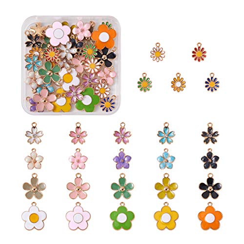 Craftdady 50 Stück vergoldete Emaille Gänseblümchen Charms Anhänger Sonnenblume Sakura baumeln Charms für Armband Halskette Schmuck Basteln von Craftdady