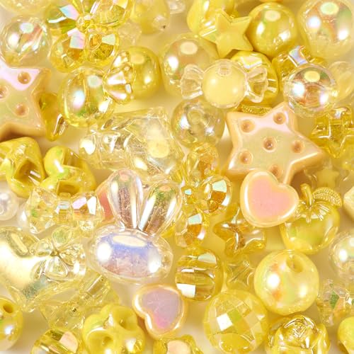 Craftdady 58 Stück gemischte Acrylperlen, gelbes Thema, transparent, blickdicht, Schmuckherstellung, gemischte Perlen, 7 ~ 36,5 mm, Herz-Stern-Perlen-Abstandshalter von Craftdady