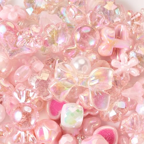 Craftdady 58 Stück gemischte Acrylperlen, rosa Thema, transparent, blickdicht, Schmuckherstellung, gemischte Perlen, 7 ~ 36,5 mm, Herz-Stern-Perlen-Abstandshalter von Craftdady