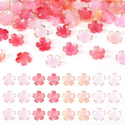 Craftdady 60 Stück rosa Blumen-Acryl-Perlenkappen Großpackung 5-Petal Flower Perlen Farbverlauf Perlenkappen für Schmuckherstellung DIY Halskette Ohrringe Handwerk Loch: 1,6 mm von Craftdady