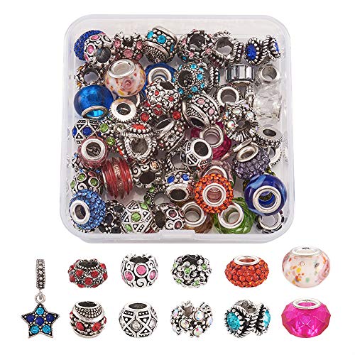 Craftdady 60 Stück sortierte europäische Strass-Perlen, großes Loch, Rondelle, Abstandshalter, Charm-Perlen, passend für Schlangenketten, Lederarmband, Schmuckherstellung Craftdady 60 Stück sortierte europäische Strass-Perlen, großes Loch, Rondelle, Abstandshalter, Charm-Perlen, passend für Schlangenketten, Lederarmband, Schmuckherstellung von Craftdady