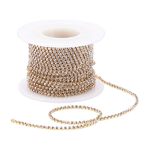 Craftdady 9,1 m 2 mm Strass-Ketten, Diamantkette, klarer Kristall, Nähborte für Hochzeitsschmuck, Halskettenherstellung, goldfarben von Craftdady
