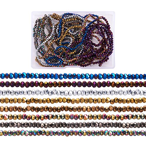Craftdady 9 Stränge, galvanisiert, transparente Glasperlen, Stränge, gemischte Farben, voll beschichtet, facettierte Rondelle-Perlen für DIY-Handwerk, Schmuckherstellung von Craftdady