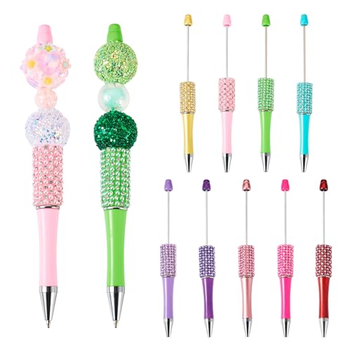 Craftdady 9 x Perlen-Kugelschreiber, Strass, Perlen, Perlenstift, schwarze Tinte, bunt, personalisierbar, für Studenten, Büro, Schule von Craftdady
