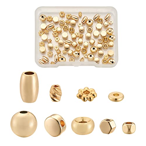 Craftdady 90 Stück 18 K Gold Abstandshalter Perlen 9 Stile Fass flache runde Blume Münze Metall Perlen Charms für Schmuckherstellung Halskette Armband Ohrringe Basteln von Craftdady