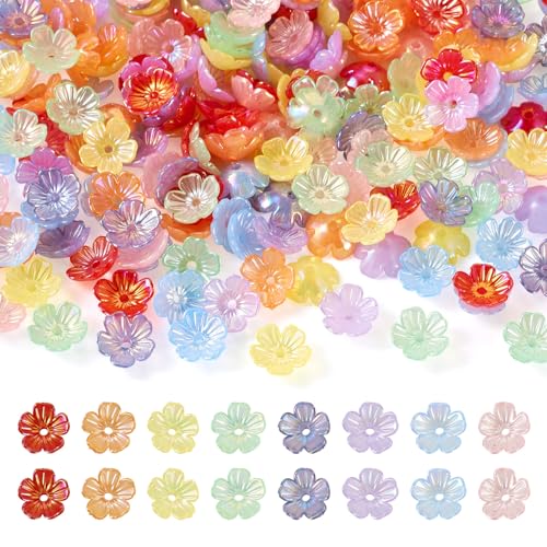 Craftdady Acryl-Blumen-Perlenkappen, 8 Farben, lose Abstandshalter, niedliche Perlenkappen, 5-Petal-Blumen-Abstandshalter, Endkappen, 10 x 4 mm, für DIY-Ohrringe, Basteln, Schmuckherstellung, 280 von Craftdady