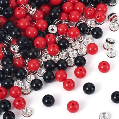 Craftdady Armbandherstellungs-Set zum Selbermachen mit 100 Stück, 10 mm, schwarz, rot, rund, Acryl, lose Abstandshalter, 40 Stück, 7 mm, Eisen-Strass-Abstandshalter, DIY-Schmuck-Set für Ohrringe Craftdady Armbandherstellungs-Set zum Selbermachen mit 100 Stück, 10 mm, schwarz, rot, rund, Acryl, lose Abstandshalter, 40 Stück, 7 mm, Eisen-Strass-Abstandshalter, DIY-Schmuck-Set für Ohrringe von Craftdady