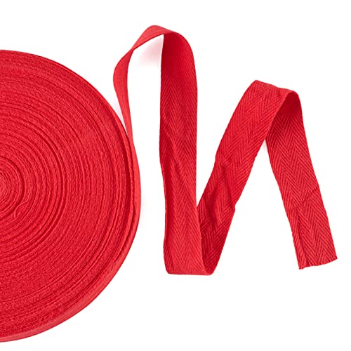 Craftdady Köperband aus Baumwolle, 45 m lang, 25 mm breit, rotes Twillband mit Fischgrätenmuster, Schrägband, zum Nähen, Stricken und Basteln, für Kunsthandwerk, Geschenkverpackungen von Craftdady