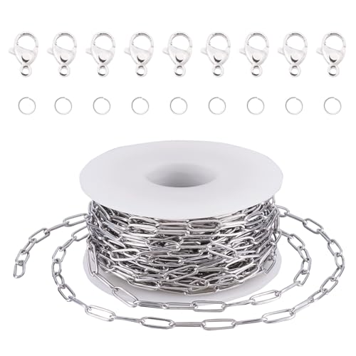 Craftdady Büroklammer-Halsketten-Kette aus Edelstahl, 12 x 4 mm, Schmuckherstellungs-Set mit Verschluss, Binderingen, ovale Gliederkette für selbstgemachte Halsketten, Armbänder, 12 x 4 mm von Craftdady