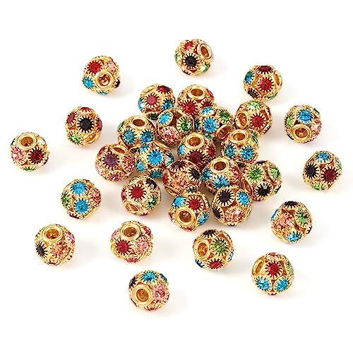 Craftdady Bunte Strass-Rondelle-Abstandshalter-Perlen, goldene Discokugeln, lose Perlen für Schmuckherstellung, 10 mm, 30 Stück von Craftdady