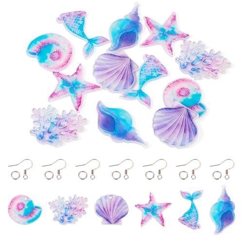 Craftdady DIY baumelnde Ohrring-Bastelsets, 12 Stück, Ozean, Muschel, Seestern, Koralle, Meerjungfrau, Acryl-Anhänger, Ohrring-Charms, 12 Stück 22 Gauge Edelstahl-Binderinge, 12 Stück französische Craftdady DIY baumelnde Ohrring-Bastelsets, 12 Stück, Ozean, Muschel, Seestern, Koralle, Meerjungfrau, Acryl-Anhänger, Ohrring-Charms, 12 Stück 22 Gauge Edelstahl-Binderinge, 12 Stück französische von Craftdady