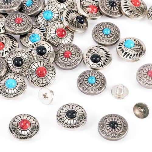 Craftdady Dekorative Nieten aus Legierung, flach, rund, Legierung, Schnalle mit Kunstharz, Türkisimitat und Schrauben, 12 x 5,5–6 mm, für Gürtel, Geldbörse, Taschen, Lederhandwerk, Dekoration, 36 von Craftdady
