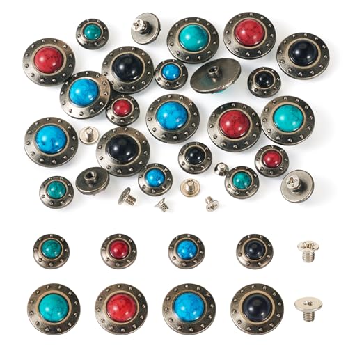 Craftdady Dekorative Nieten im Vintage-Stil, Legierung, mit Schrauben, runde Metallschnalle, 12–19 x 7,5–9 mm, für Geldbörsen, Taschen, Lederhandwerk, Dekoration, 24 Sets von Craftdady