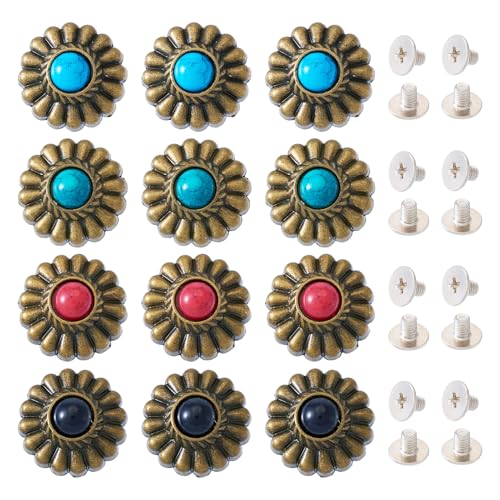Craftdady Dekorative Nieten im tibetischen Stil, Legierung, flache Blumenform, Zinklegierung, Schnalle, Gänseblümchen, Edelstein, Metallknöpfe, 16 x 7 mm, für Geldbörsen, Taschen, Lederhandwerk von Craftdady