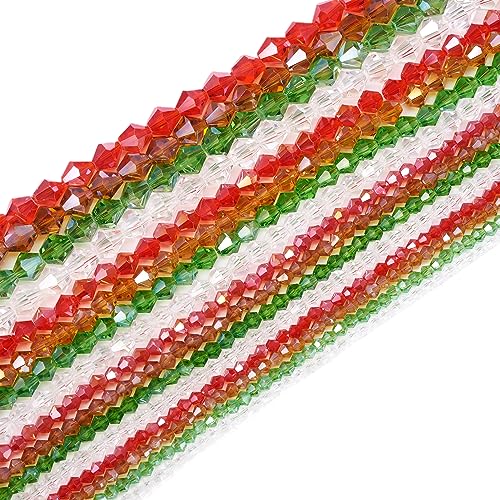Craftdady Doppelkegel-Perlen für Weihnachten, Rot, Grün, klare Kristallperlen, Glasperlen, 4–8 mm, für selbstgemachte Schmuckherstellung, Armband, Ohrringe, Loch: 0,8–1,2 mm, 1200 Stück von Craftdady