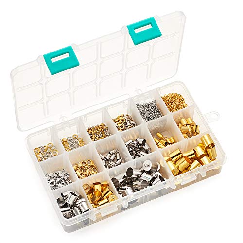 Craftdady Endkappen zum Einkleben, 480 Stück, 4 Größen, Edelstahl, Leder, Quaste, Schnallen-Endspitzen mit Biegeringen, Karabinerverschluss, Verlängerungskette für Schmuckherstellung (3–9 mm von Craftdady