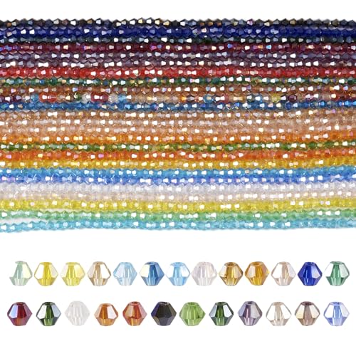 Craftdady Facettierte Glasperlen, Stränge, 4 mm, Mini-Kristallperlen, Doppelkegel, AB-Farbe, transparent, für selbstgemachte Schmuckherstellung, Armbänder, Halsketten, 25 Stränge von Craftdady