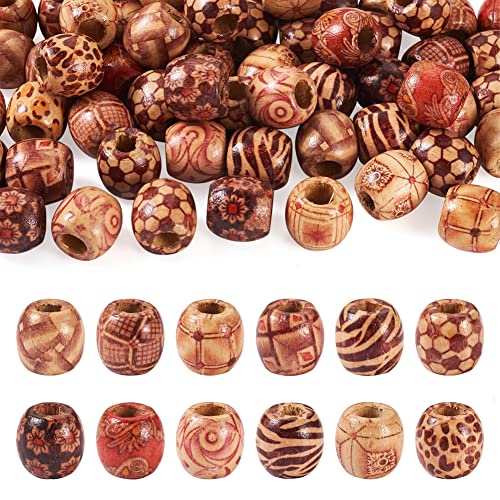 Craftdady Fassperlen aus Holz mit großem Loch, Trommelform, lose Abstandsperlen, Makramee-Perlen für Schmuckherstellung und Bastelprojekte, 50 Stück 16 x 17 mm, gemischt lackiert von Craftdady