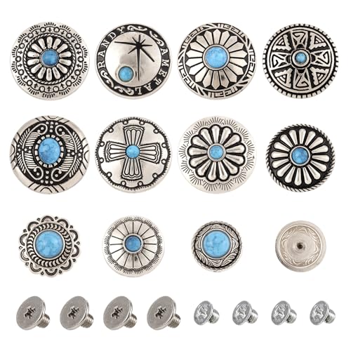 Craftdady Flache runde Metalllegierung, Emaille, Schraubverschluss, Nieten, mit Türkis, Vintage-Legierung, Schnalle, 20–30 mm, für Geldbörsen, Taschen, Lederarbeiten, Dekoration, 11 Stile von Craftdady