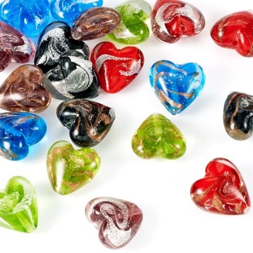 Craftdady Glasperlen in Herzform, handgefertigt, Silberfolie, süße Herz-Abstandshalter, bunte Handarbeit, Liebesherz, lose Perlen, gemischte Farben, 20 x 21 mm, für DIY-Armbänder, Halsketten, Craftdady Glasperlen in Herzform, handgefertigt, Silberfolie, süße Herz-Abstandshalter, bunte Handarbeit, Liebesherz, lose Perlen, gemischte Farben, 20 x 21 mm, für DIY-Armbänder, Halsketten, von Craftdady